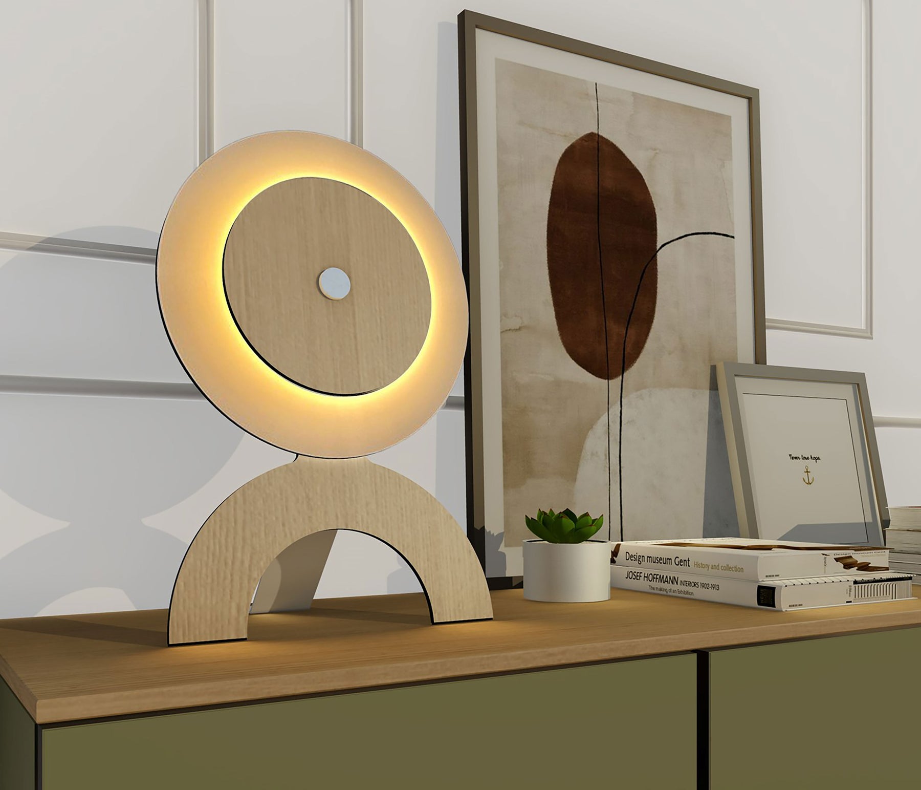 OMPEO Mogon Tischleuchte LED Holzoptik
