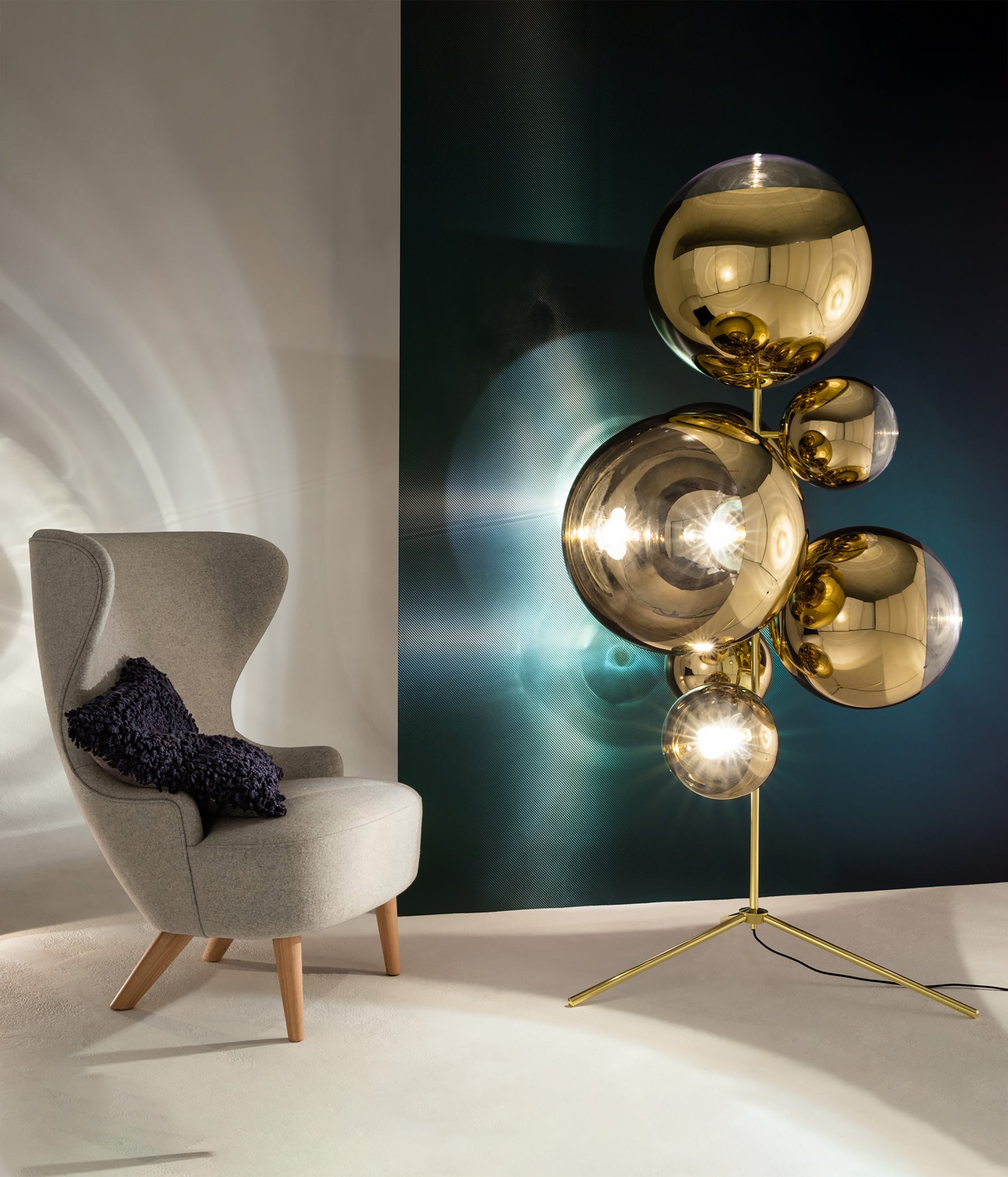 Tom Dixon Mirror Ball Kronleuchter Stehleuchte Wohnzimmer