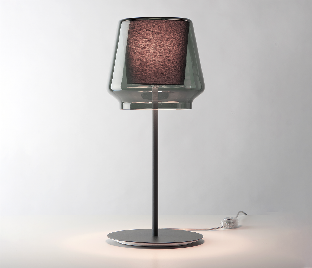 Casablanca Aleve Tischleuchte Stoff anthrazit / Rauchglas