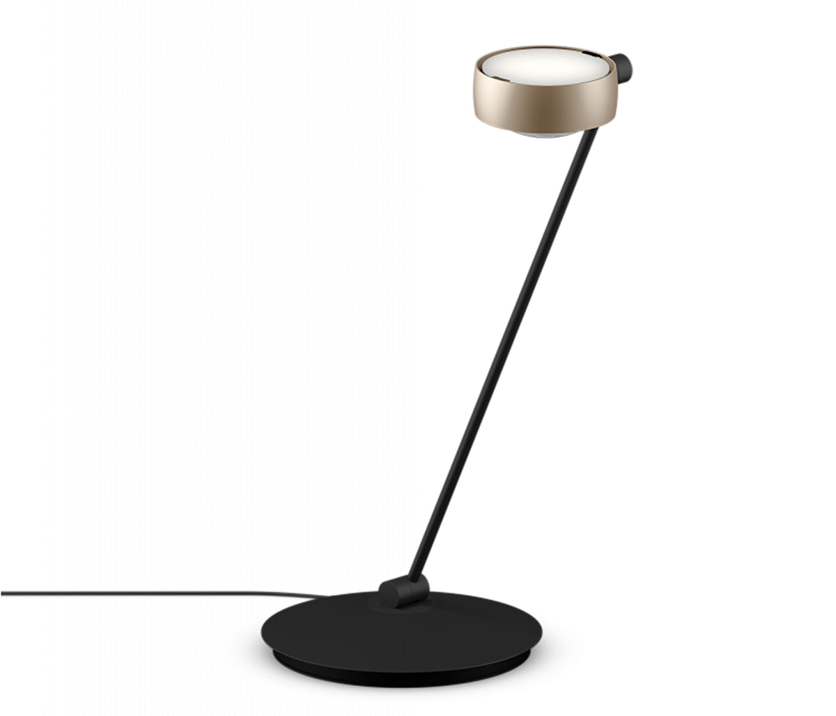 Occhio Sento tavolo Tischleuchte 60 cm gold matt schwarz matt links vom Objekt LED