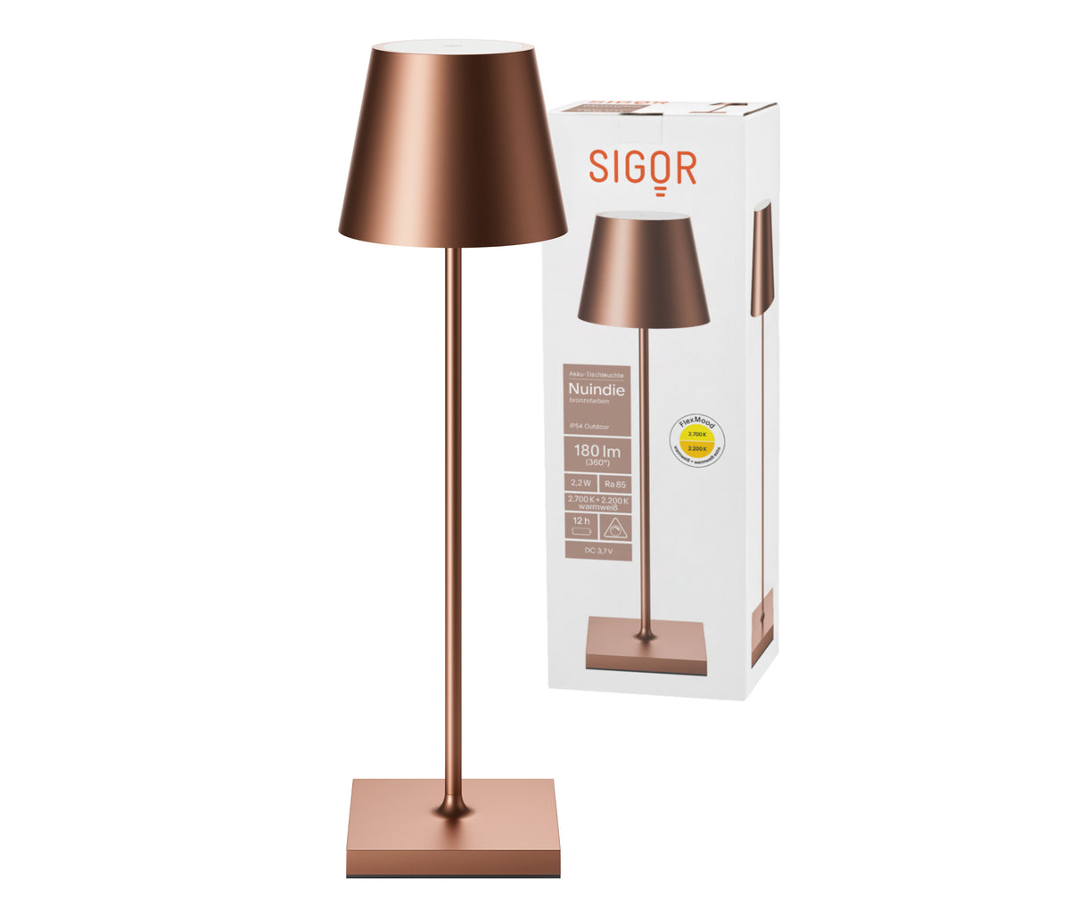 Sigor Nuindie Akku-Tischleuchte LED bronze