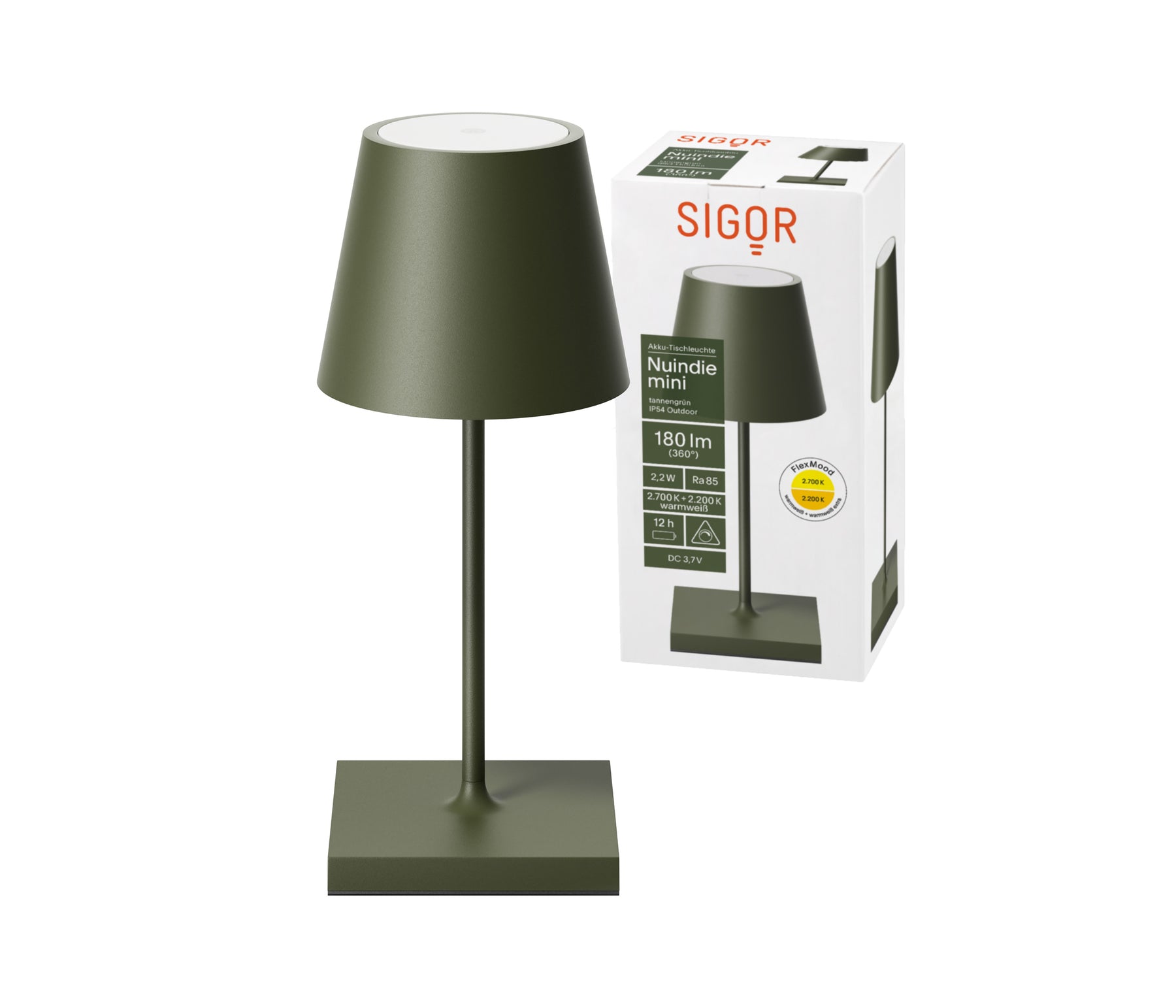 Sigor Nuindie Mini Akku-Tischleuchte LED tannengrün