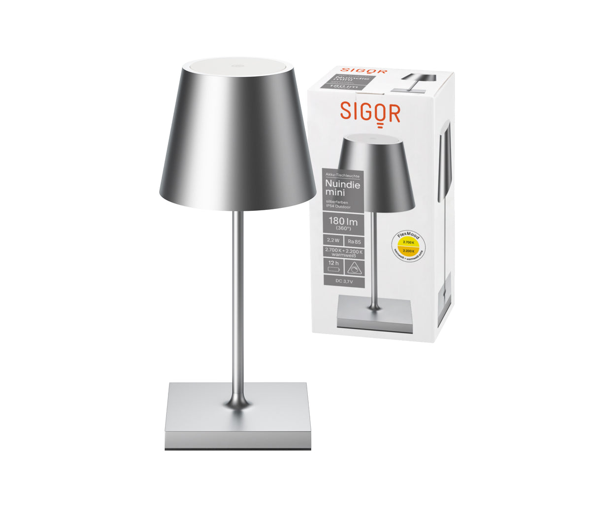 Sigor Nuindie Mini Akku-Tischleuchte LED silber