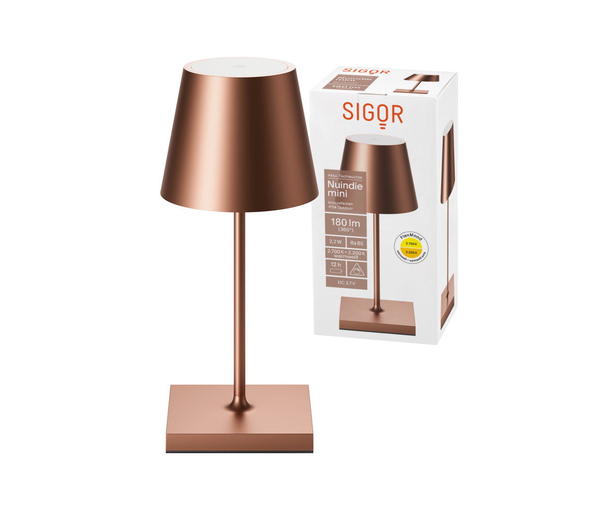 Sigor Nuindie Mini Akku-Tischleuchte LED bronze