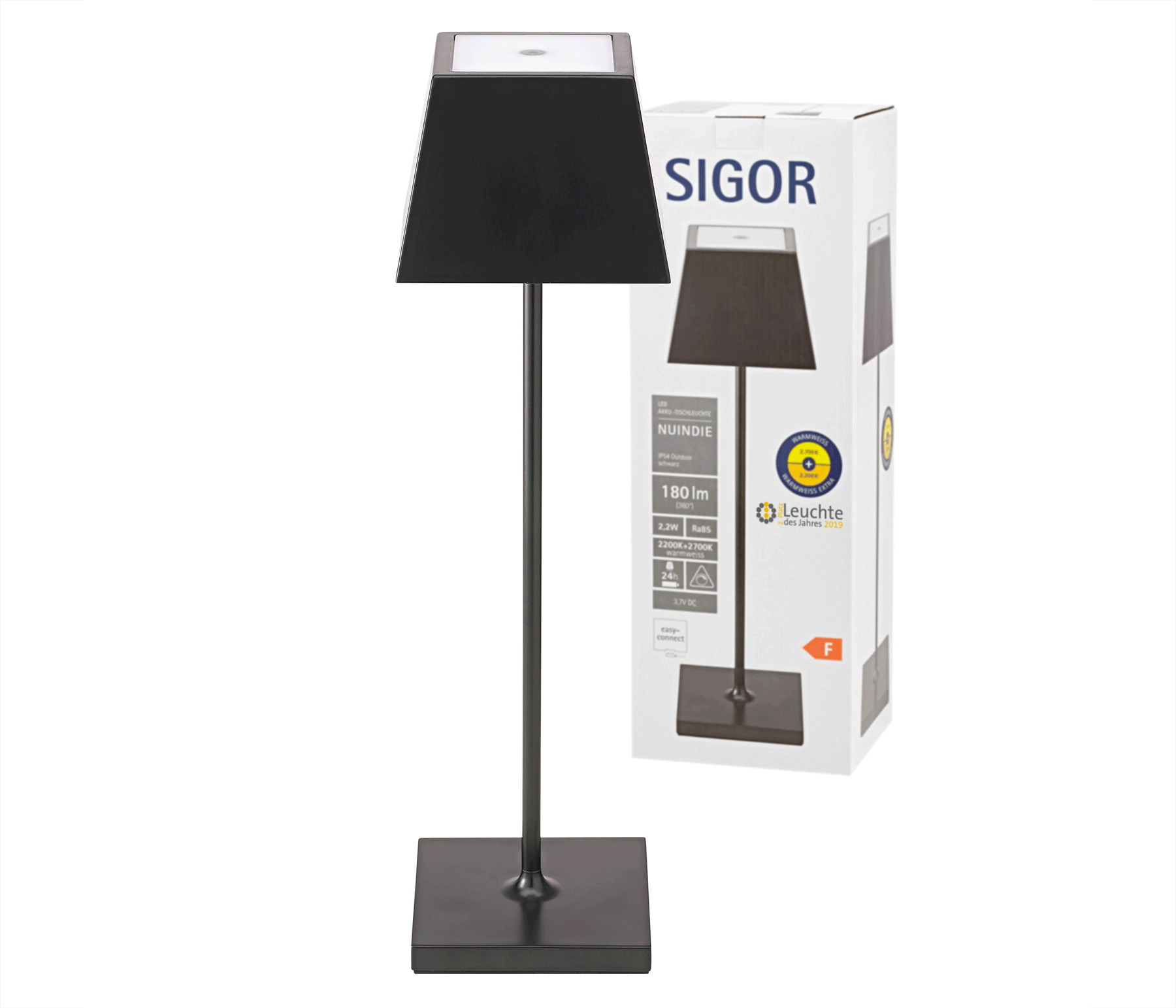 Sigor Nuindie Akku-Tischleuchte eckig LED schwarz